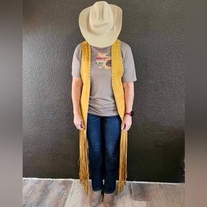 Crazy Train Mustard Yellow Fringed Duster Vest